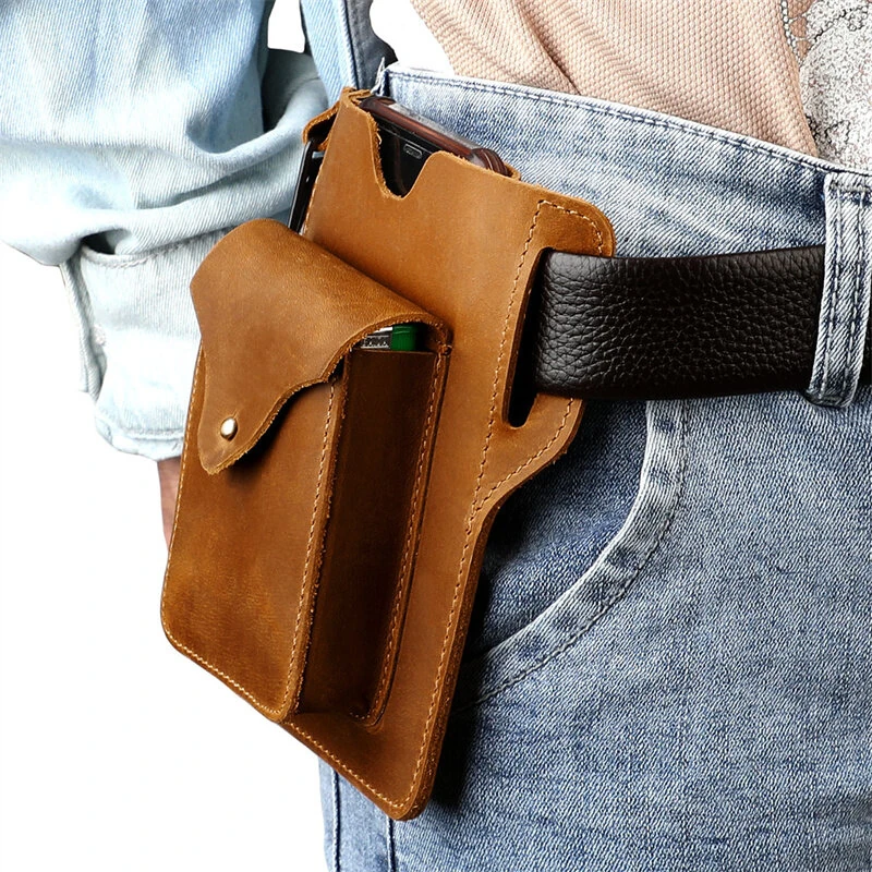 Ekphero Retro Men's Waist Bag Genuine Leather Belt Bag Key Waist Work Pocket Phone Bag for Belt Wearable Holster (image for) Ekphero Retro Men's Waist Bag Genuine Leather Belt Bag Key Waist Work Pocket Phone Bag for Belt Wearable Holster
